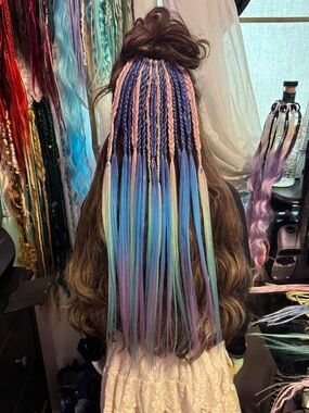 Pastel Multicolor Braided Hair Extensions - Pink, Blue & Purple